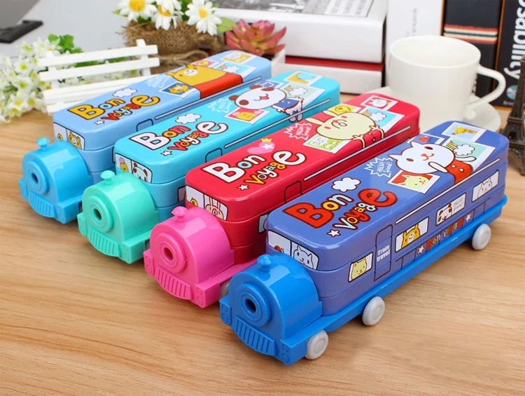 Multifunction pencil box Train sharpener made of tin and high quality plastics 4pcs/lot Free shipping |