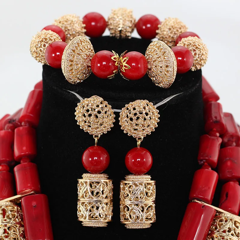 Набор ювелирных изделий из золотых и нигерийских бусин PJW131|nigerian jewelry|bridal jewelry sets