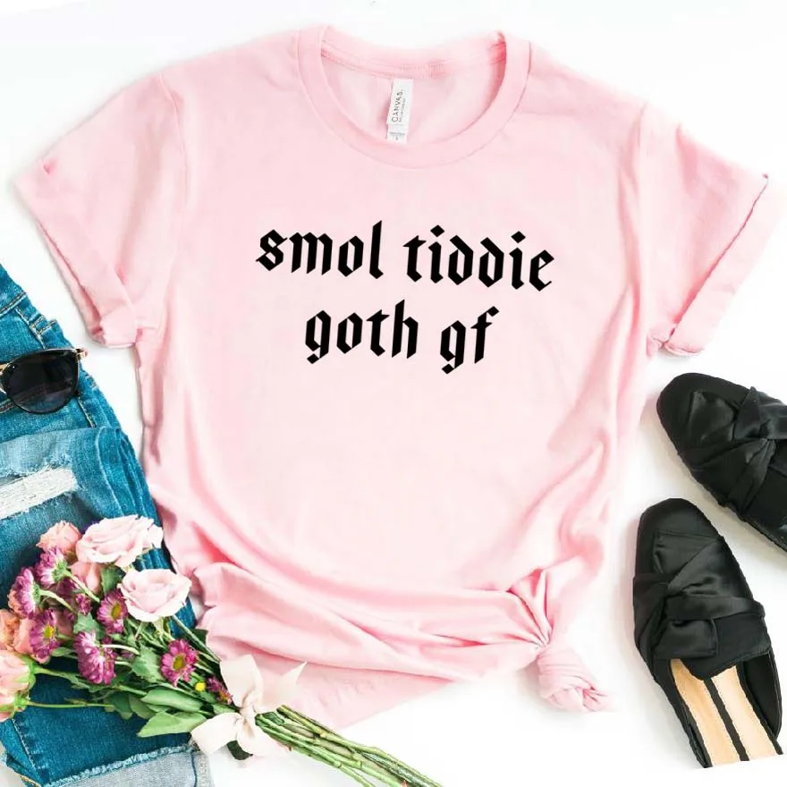 Smol Tiddie гот Gf для женщин хлoпкoвaя пoвсeднeвнaя забавная футболка маленькой леди