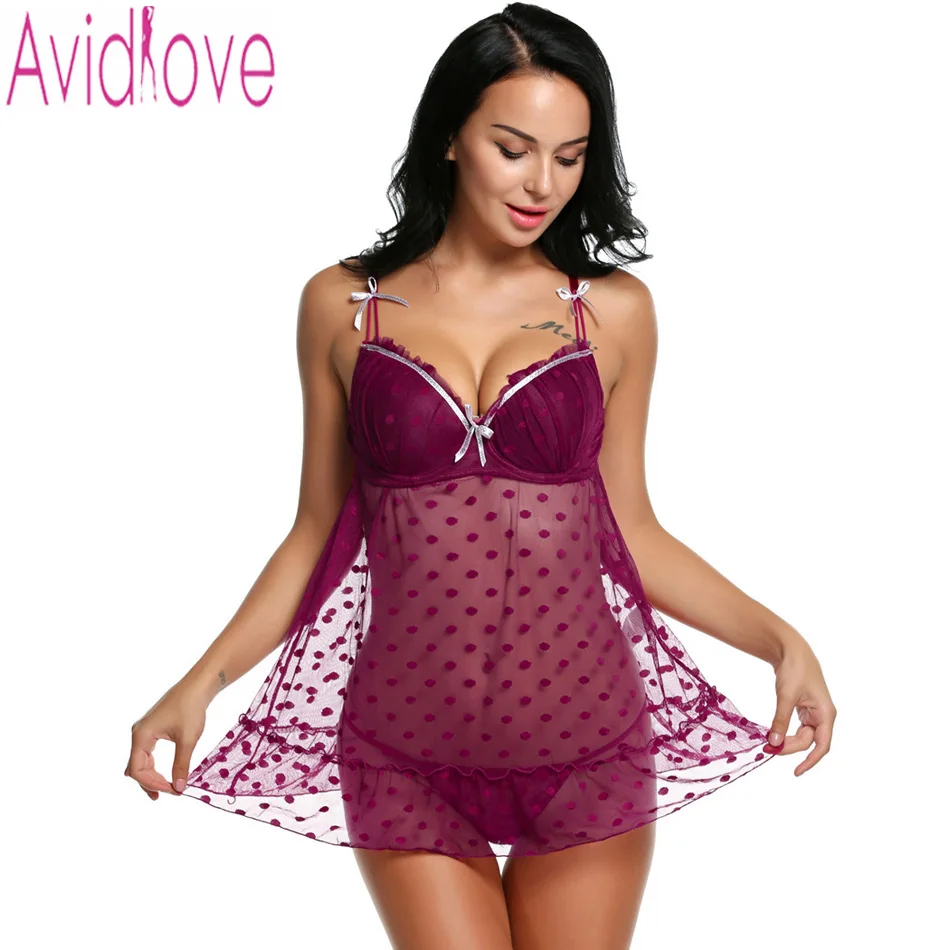 Avidlove женское сексуальное нижнее белье платье Babydoll ремень прозрачный горошек для