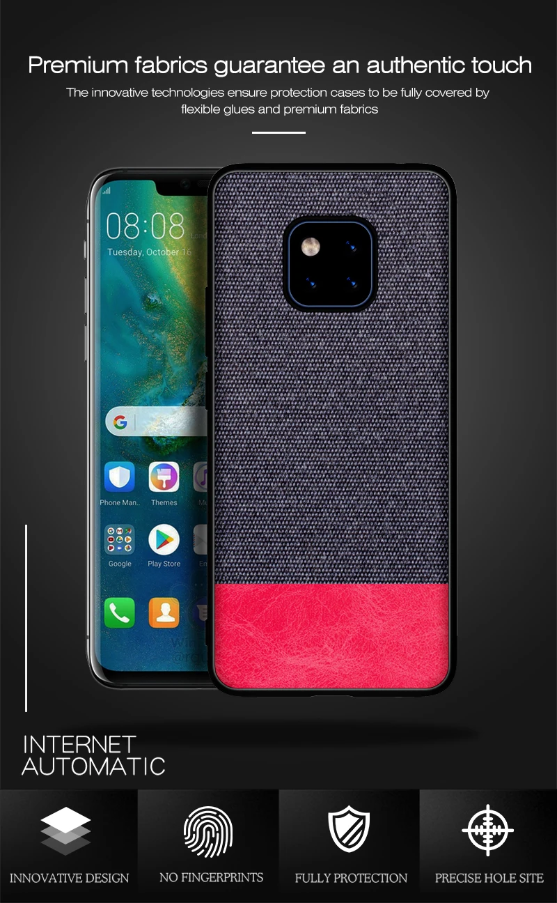 Для huawei mate 20 Pro Чехол Мягкий силиконовый край+ твердая ткань текстура защитный чехол на заднюю панель для huawei mate 20 20pro mate 20