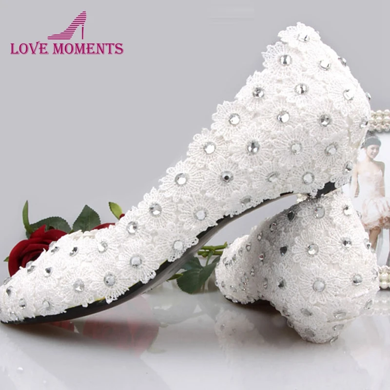 Белые кружевные свадебные туфли на низком каблуке 1 дюйм женские вечерние для