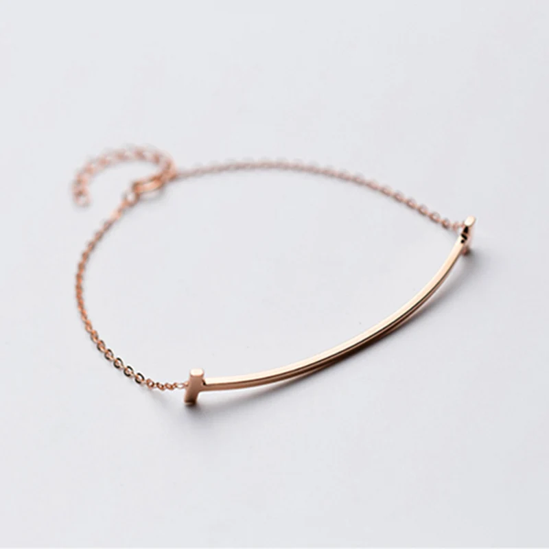 Rose gold 925 стерлингового серебра геометрический Модный женский ювелирный браслет изогнутая перекладина браслеты для женщин простой изгиб бар браслет цвета розовое золото - Окраска металла: Rose gold