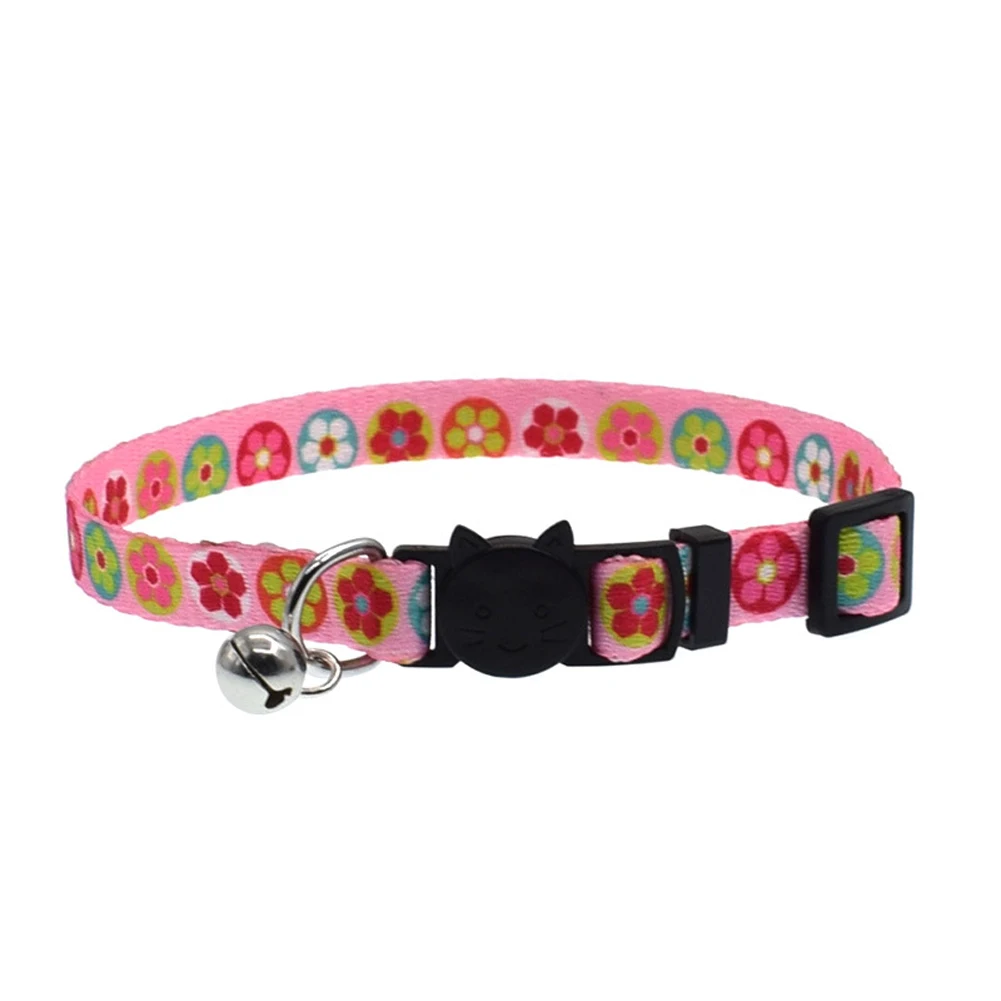 light pink Petal Безопасная Пряжка Регулируемый котенок маленькие собаки кошки печать ошейники ошейник с Колокольчик для домашнего питомца J2Y - Цвет: light pink Petal