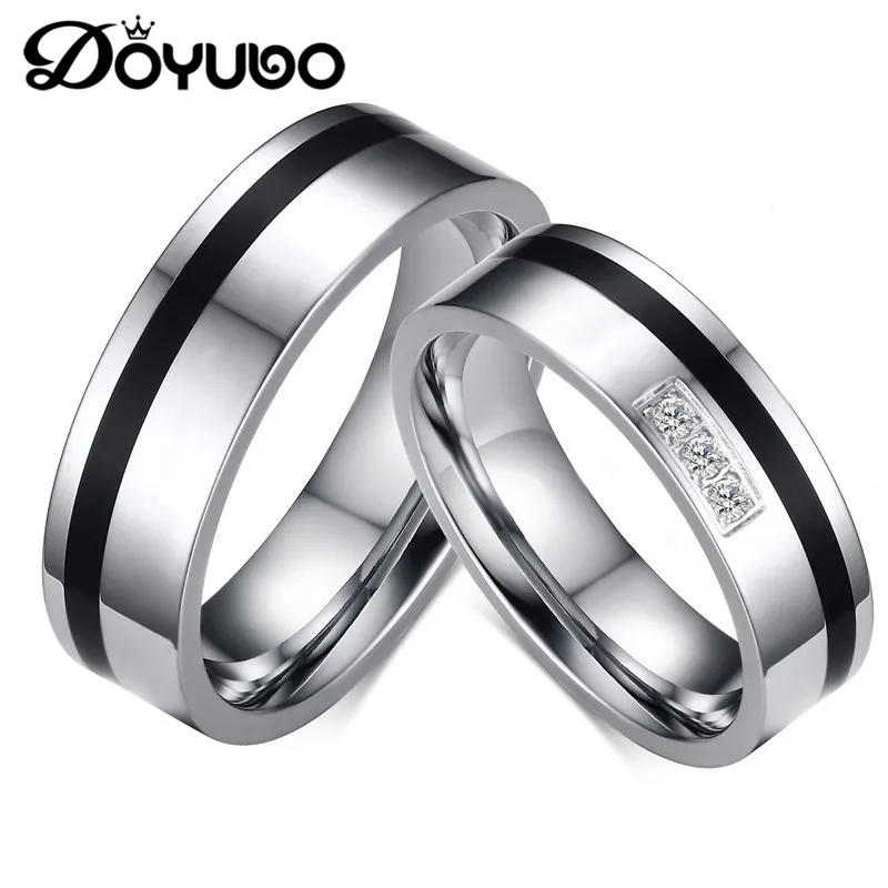 Классические женские и мужские кольца DOYUBO из нержавеющей стали с черной эмалью