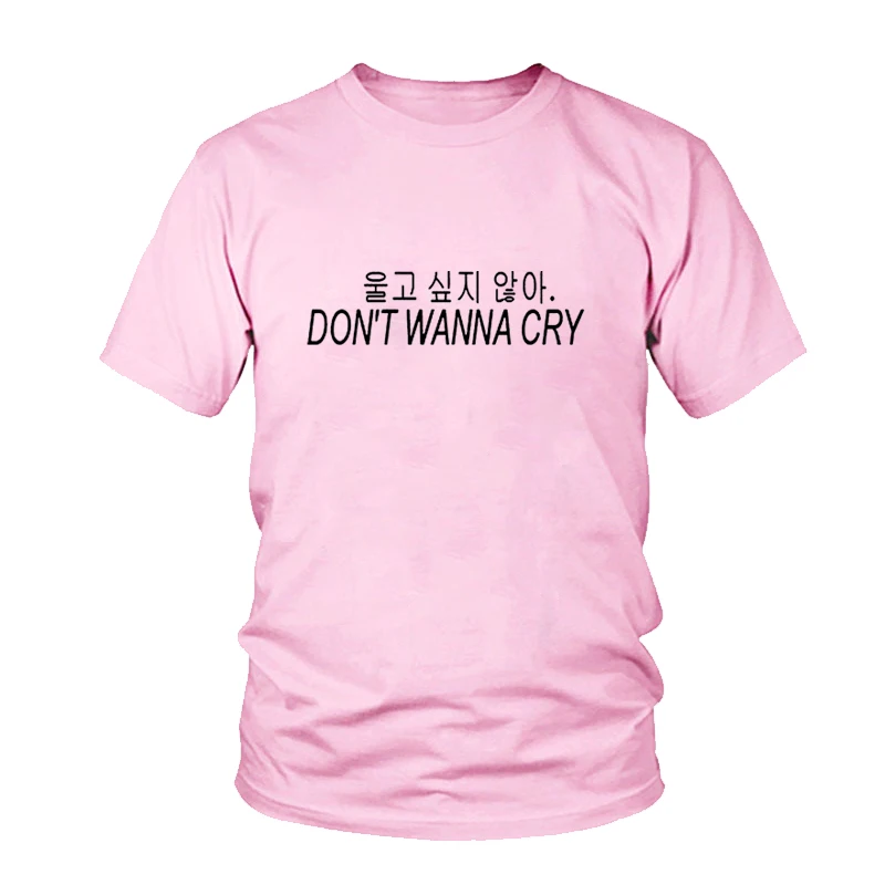 

Korea Don't Wanna Cry O Neck TShirt Sportswear Harajuku Fashion Casual Unisex Letter Print Tee Top Woman/man Streetwear Clothing