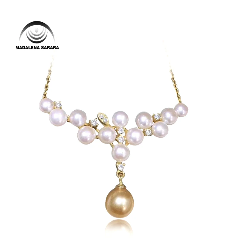 

MADALENA SARARA AAA Southsea Saltwater Pearl Champagne Gold Pearl 8-8.5mm Pendant Necklace Luxury Elegant Lady Jewelry Necklace