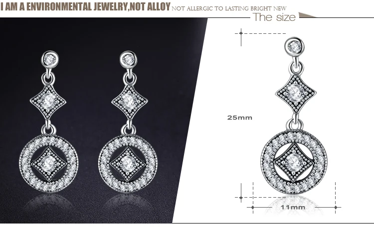 Beagloer Hot Sale 925 Sterling Silver Vintage Allure Drop Earrings With Clear CZ For Women Trendy Jewelry Gift PSER0064-B | Украшения и