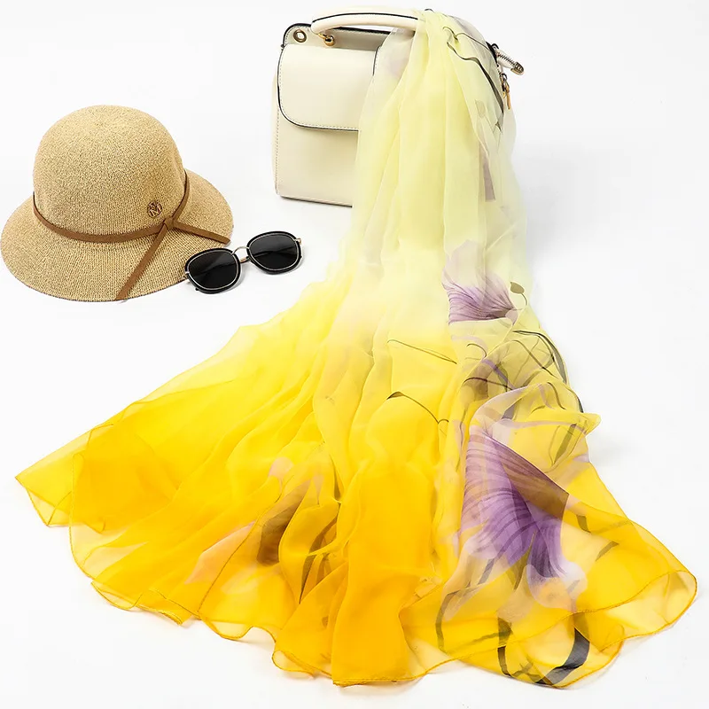 Летние длинные шелковые шарфы для женщин Роскошные страны Стиль женский плащ