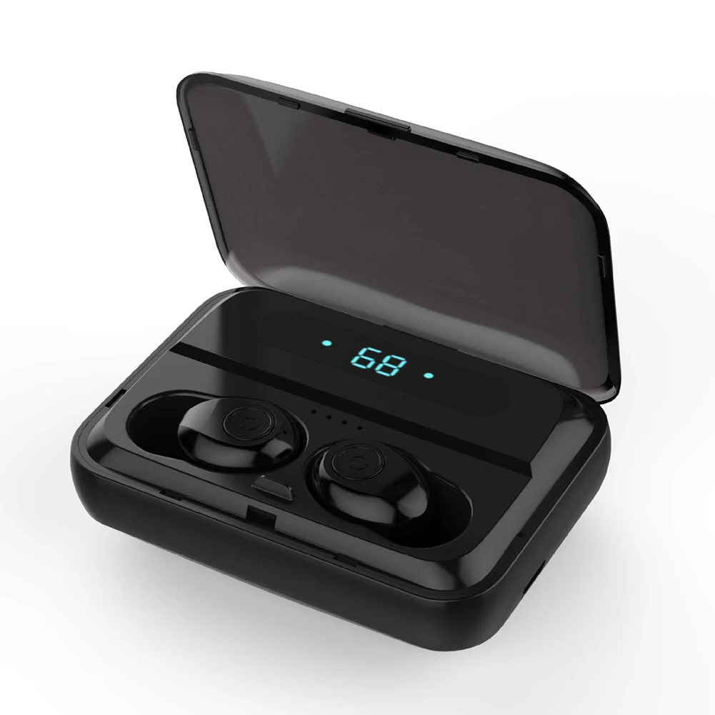 Черный F9-5 TWS беспроводной Bluetooth 5,0 наушники мини невидимые наушники-капли 8D Стерео шумоподавление Гарнитура светодиодный дисплей - Цвет: Черный