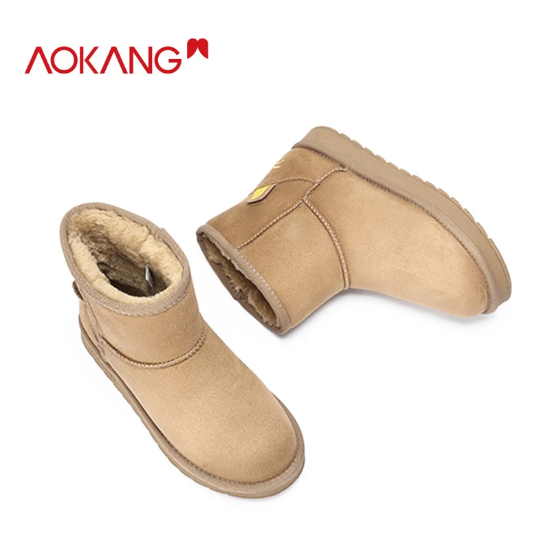 Женские ботильоны до середины икры AOKANG теплые однотонные короткие с плюшевой