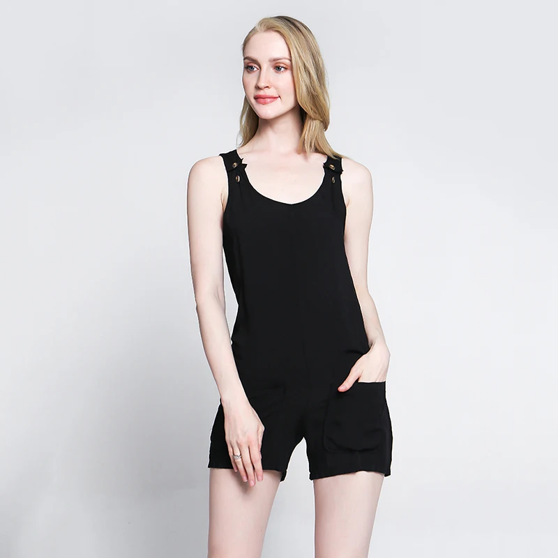 Black Summer Hot Women'S Fashion Suit Pocket Button Cotton And Linen Strap Jumpsuit Skirt Loose Casual | Женская одежда