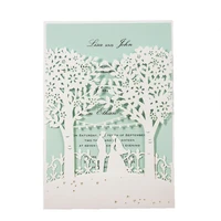100pcs white bride groomtree laser cut wedding invitations card with envelope and blank mint pink insert i love you first