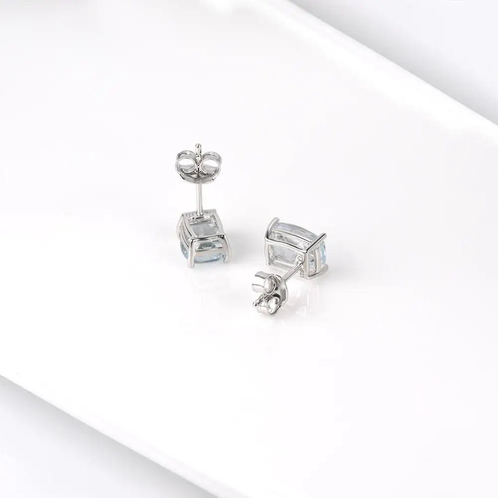 Hutang 2.21ct Натуральный аквамарин серьги гвоздики Твердые 925 пробы серебро драгоценный камень изящные элегантные ювелирные изделия для женщин лучший подарок