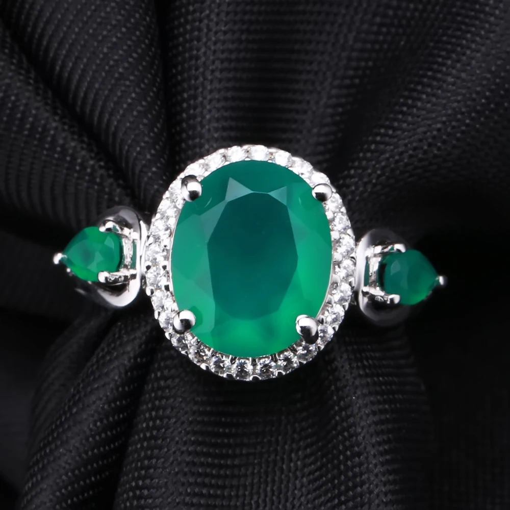 Gem's Ballet 3.73Ct натуральный зеленый агат, натуральный камень, кольцо из твердого 925 пробы серебра для женщин, винтажные Ониксовые кольца, хорошее ювелирное изделие