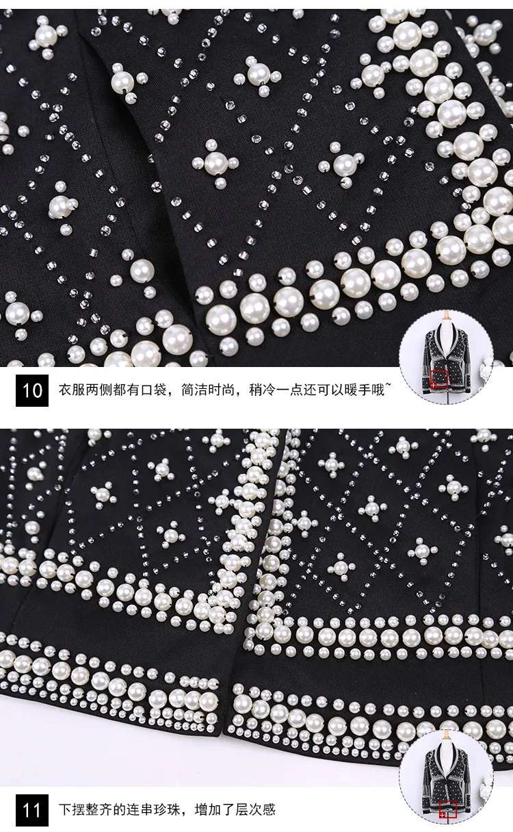 High Quality Handmade Beading Blazers Ladies New Elegant Solid Notched Collar Luxurious Chic Party Pearl Outerwear Suit Jackets