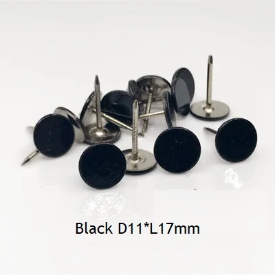 Black D11L17MM 200 шт./лот, цветная роза, красный, черный, белый, синий, розовый, зеленый, Плоская Круглая обивка, гвоздь, шпилька, булавка для украшения мебели, дивана, двери - Цвет: Black D11L17MM