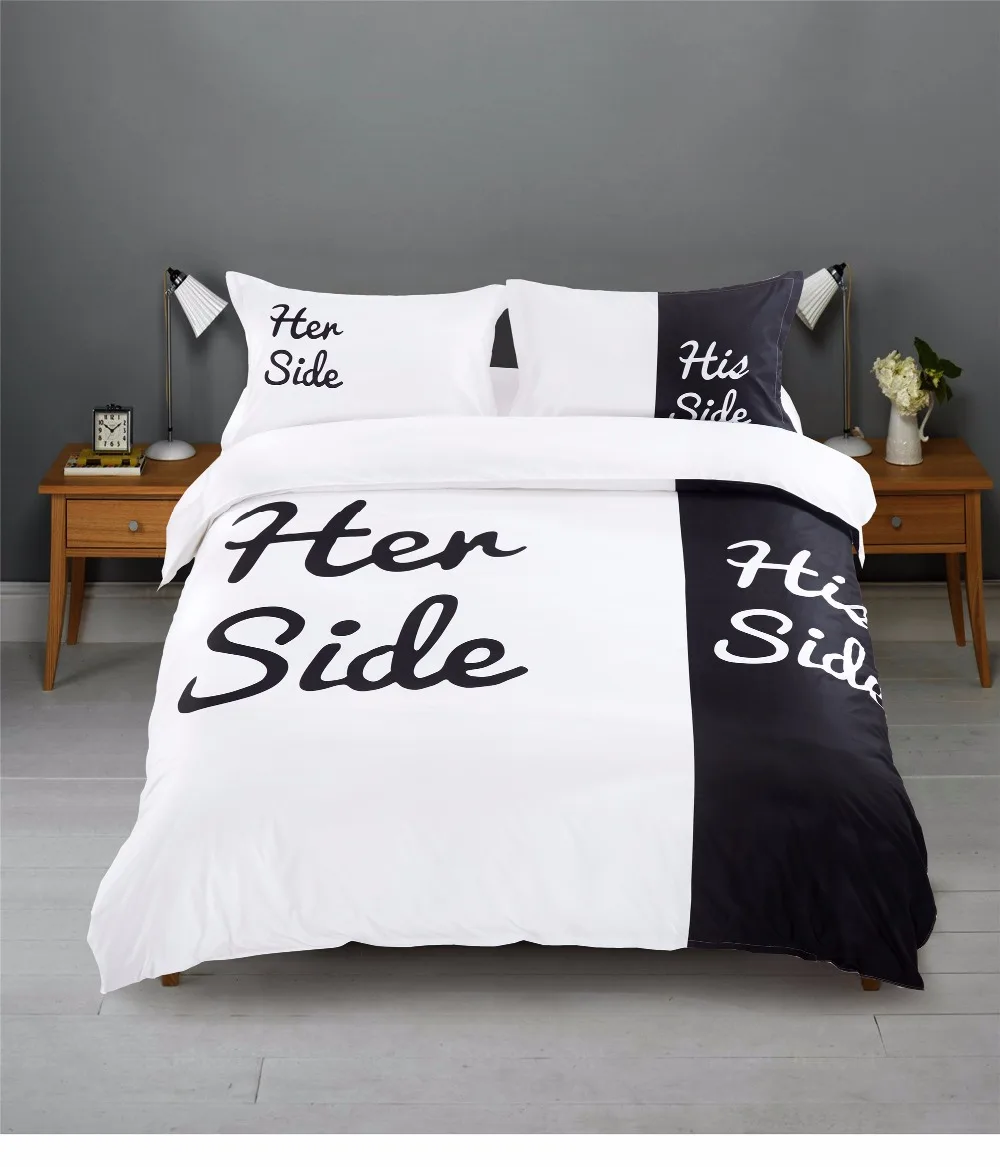 3 шт. в комплекте 1 пододеяльник и 2 наволочки с надписью Her Side His Side|bed cover set|king