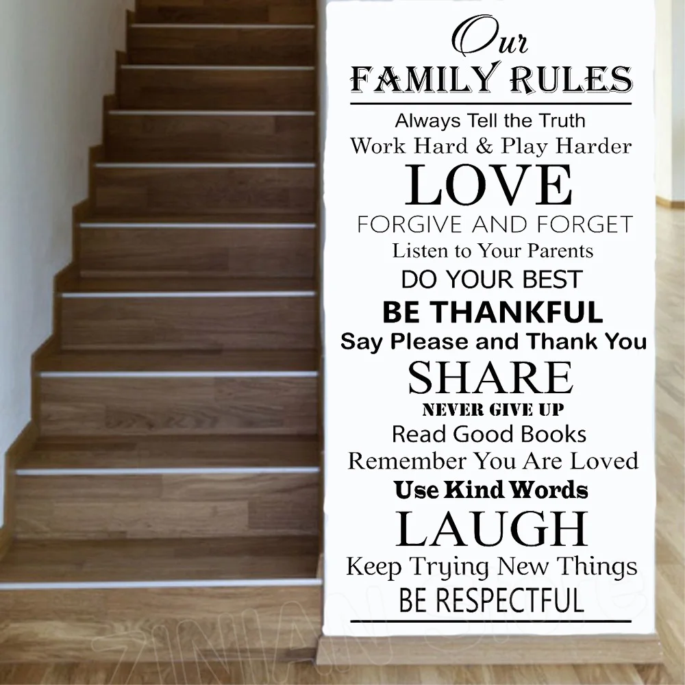 

Our Family Rules Wall Decal Stickers Home Decor Living Room Love Laugh Share Vinyl Sticker Bedroom Wallpaper House Rules D710