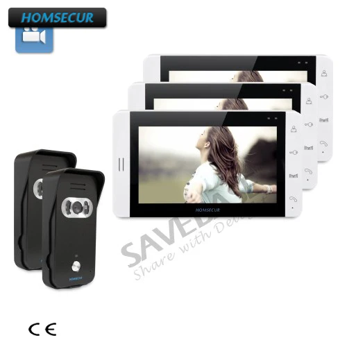 HOMSECUR 2C3M Kit 7 &quotпроводной Hands free видео и аудио Смарт дверной звонок + белый монитор