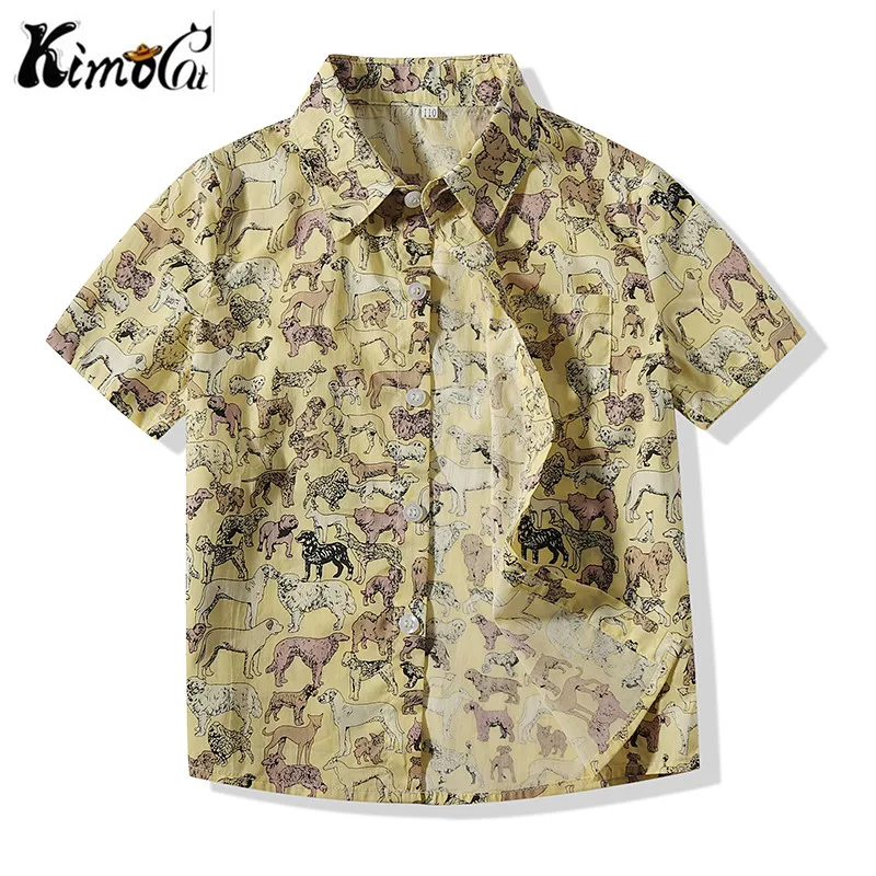 Kimocat/Детские рубашки для мальчиков новые с короткими рукавами Модные топы