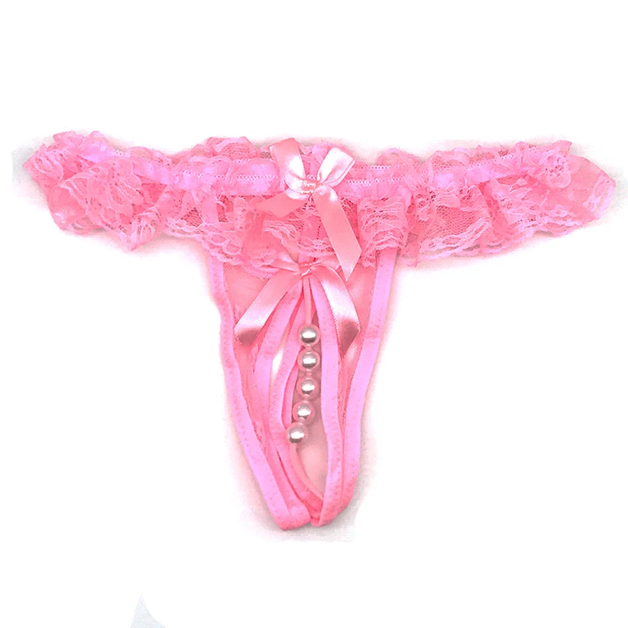 Pink Женское сексуальное белье, кружевные трусики с открытой промежностью, с бусинами, массажные клиторы, стринги, трусы для женщин, стринги, БДСМ, бондаж, игрушки - Цвет: Pink
