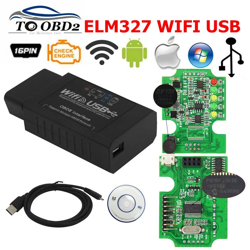 

Автомобильный диагностический сканер ELM327, Wi-Fi, USB, HW V2.1, OBD2, 327 в, 2,1