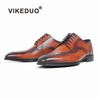 vikeduo 2020 new stylish dress shoes men genuine leather sqaure derby shoes wedding office formal footwear mans brown zapatos