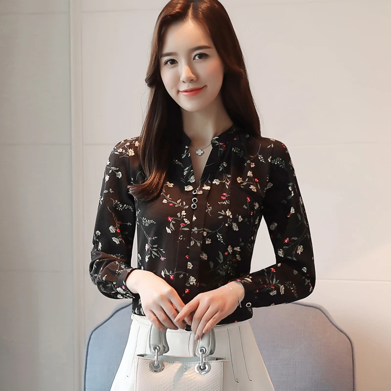 2020 модная шифоновая женская блузка рубашка с длинным рукавом Блузка цветочным