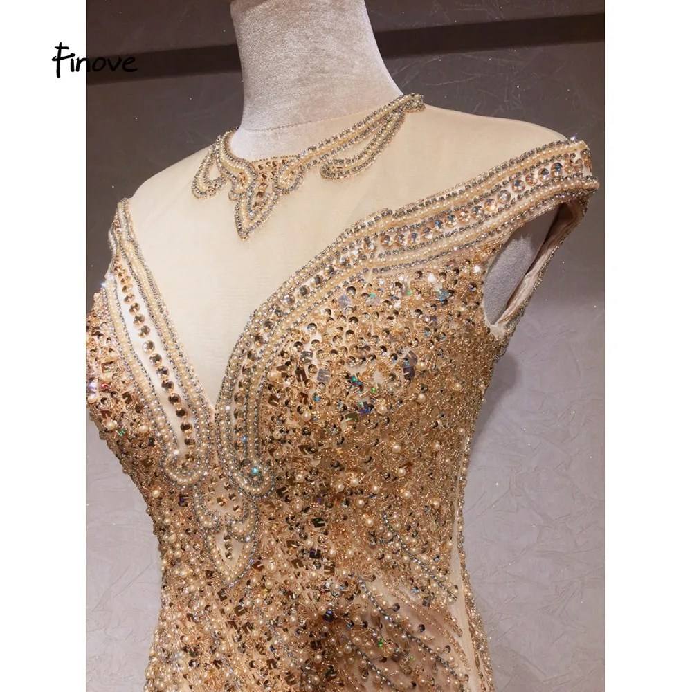 Finove New Robe de soiree Evening Dress Long 2020 Champagne Chic Fully Beaded Crystal Elegant Mermaid Woman Party Dresses Gowns | Свадьбы и