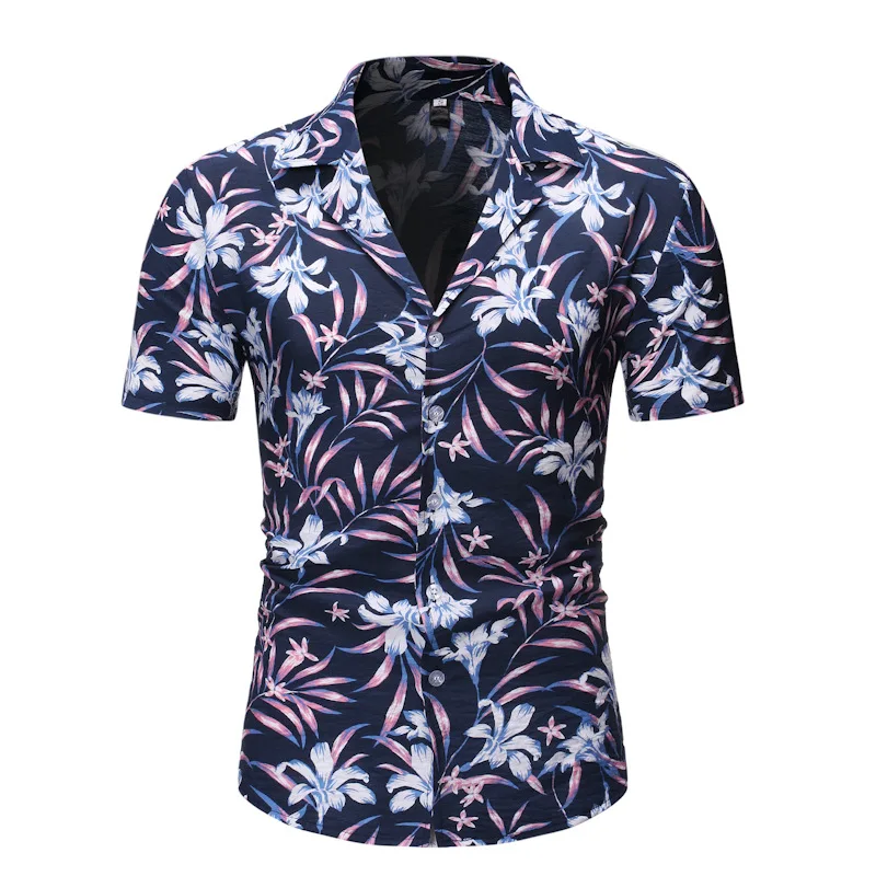 Мужская гавайская рубашка с цветочным принтом 2019 повседневная приталенная