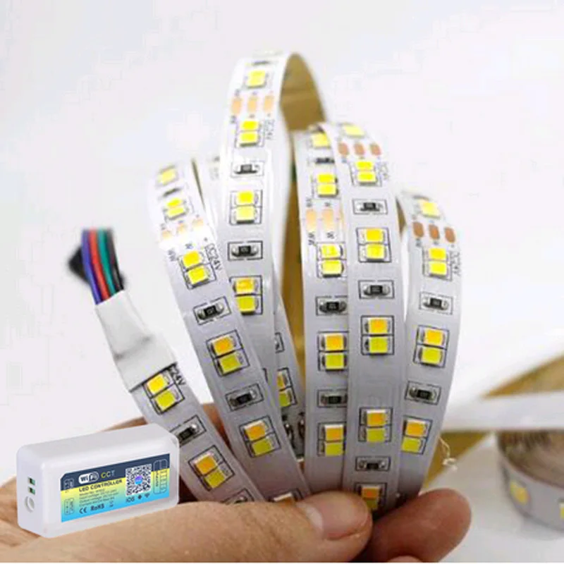 strip wifi 5 м 600 светодиодный s 10 м 1200 светодиодный s 24 в двойной цвет 2835 Светодиодная лента гибкая лента музыка WiFi alexa контроллер CCT двойная белая полоса - Испускаемый цвет: strip wifi