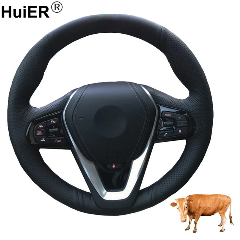 Ручное шитье чехол рулевого колеса автомобиля Топ Слои из коровьей кожи для BMW G30