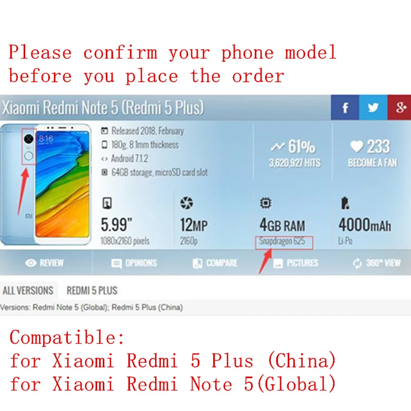 Сканер отпечатков пальцев для Xiaomi Redmi 5 Plus Note сенсорный датчик кнопка возврата