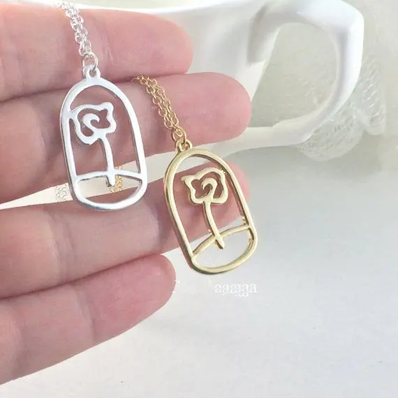 

10 Hollow Le Petit Little Prince sign Necklace Enchanted Rose in Terrarium Rose Flower Symbol love Fairy Tale Pendant Necklace