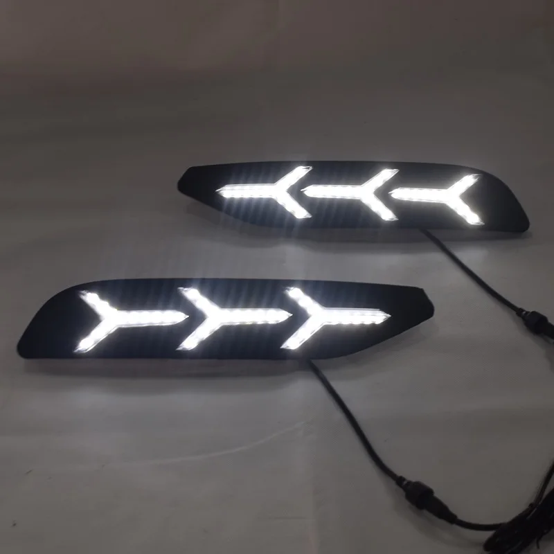 

QINYI led drl daytime running light for Volkswagen POLO 2014-2018 with moving yellow turn signals and blue night running light