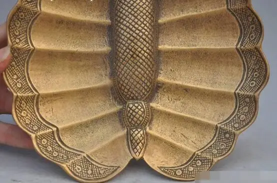 

S01011 Marked China fengshui bronze butterfly bird animal ashtray art statue Sculpture