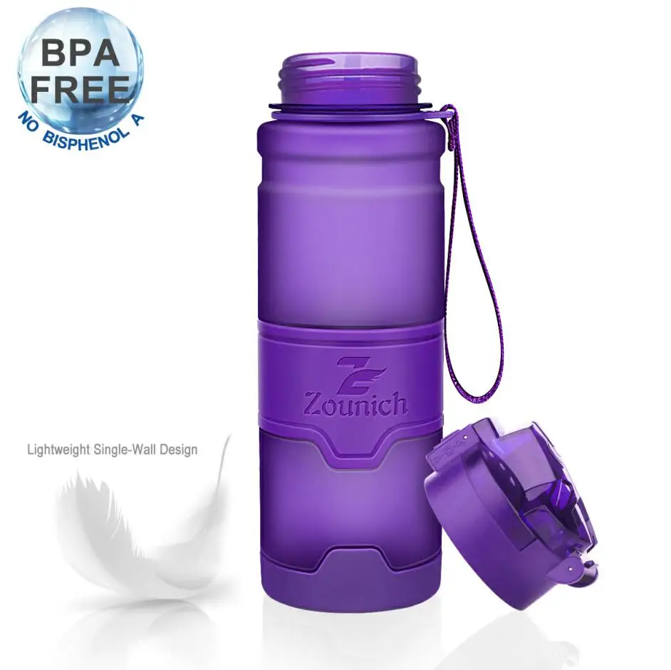 Dark purple ZOUNICH, бутылка для воды, спортивный шейкер, бутылка для воды, для путешествий, герметичная, Тритан, пластиковая, для кемпинга, дома, тыква, бутылка для напитков, BPA бесплатно - Цвет: Dark purple