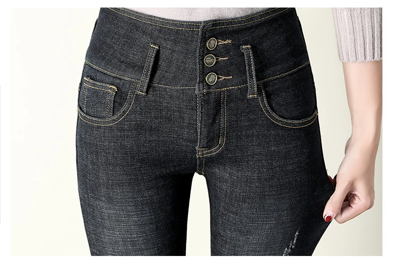 YuooMuoo Вельветовые женские теплые плотные джинсы с высокой талией, зимние винтажные джинсы с 3 пуговицами, Стрейчевые женские брюки-карандаш, женские брюки и джинсы