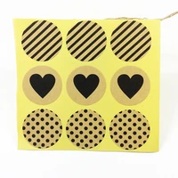 90 pcslot stickers fashion black heart dots twill round kraft paper seal sticker handmade products gift stickers scrapbooking