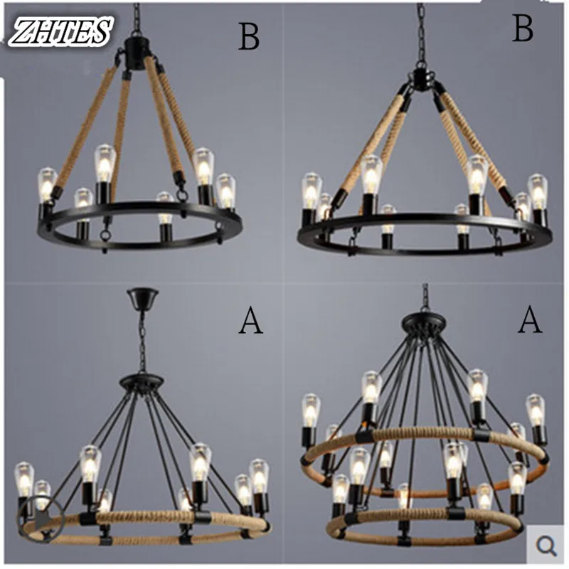 Kopen Amerikaanse Dorp Loft Iron Retro Creatieve Bars Kleding Cafe Henneptouw Kroonluchter Antieke Touw Lichten Restaurant Eetkamer