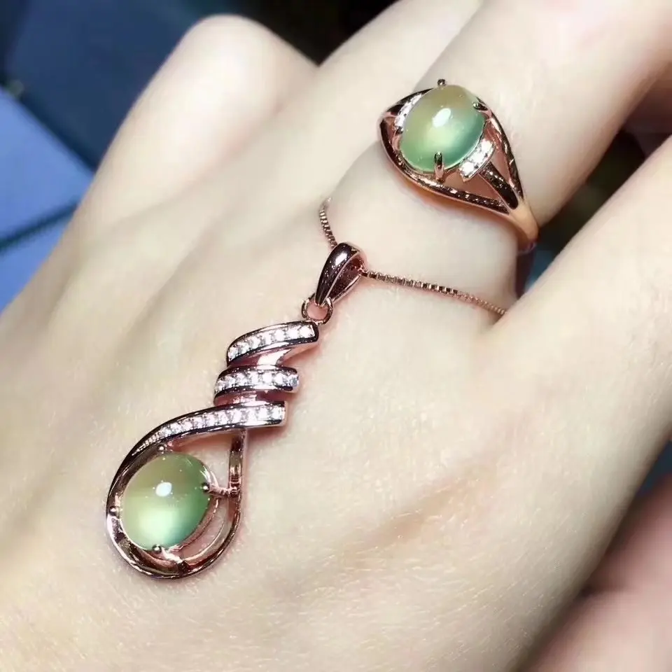 Женский ювелирный набор из натурального серебра 925 пробы с натуральным зеленым