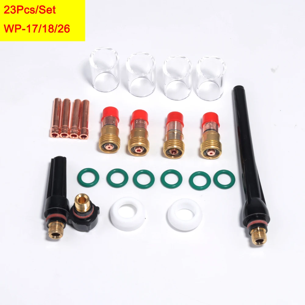 

23 шт. комплект TIG сварочный фонарь 1,0/1,6/2,4/3,2 мм цанговый короткие газа объектив #10 Pyrex чашка для WP-17/18/26 прочный практичные аксессуары