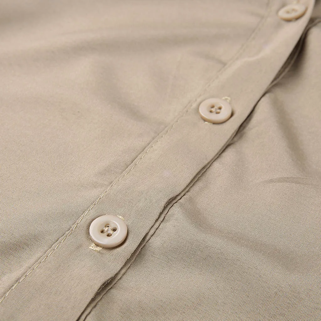 Женское однотонное платье-рубашка с v-образным вырезом и рукавом на пуговицах