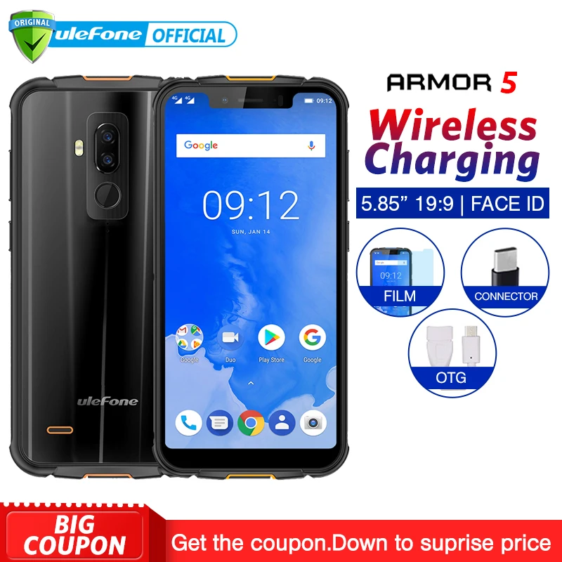 Ulefone power 5 IP68 Водонепроницаемый мобильный телефон Android 8 1 85 &quotHD + Octa Core 4 Гб 64 NFC Face ID