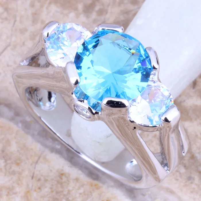 Heavenly Blue Cubic Zirconia White CZ Silver Plated Women's Jewelry Ring Size 6 / 7 8 9 R1450 | Украшения и аксессуары