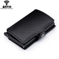 fashion rfid mens carbon fiber leather credit card holder automatic aluminum case wallet metal cardholder male slim purse