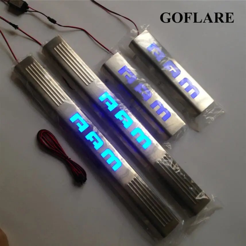 blue light 4 peice Светодиодная Накладка на порог для Dodge Ram 1500 2500 3500 4000 2010- аксессуары с подсветкой пороги - Цвет: blue light 4 peice
