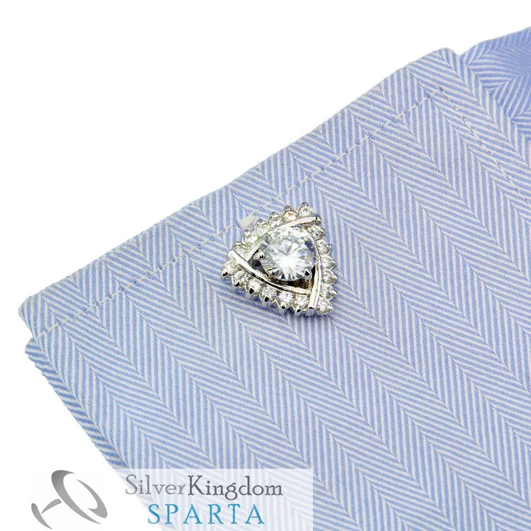 СПАРТА Покрытые белым золотом прозрачные запонки Дельта класса A с цирконом для мужчин Запонки + Бесплатная доставка !!! металлические пуговицы.