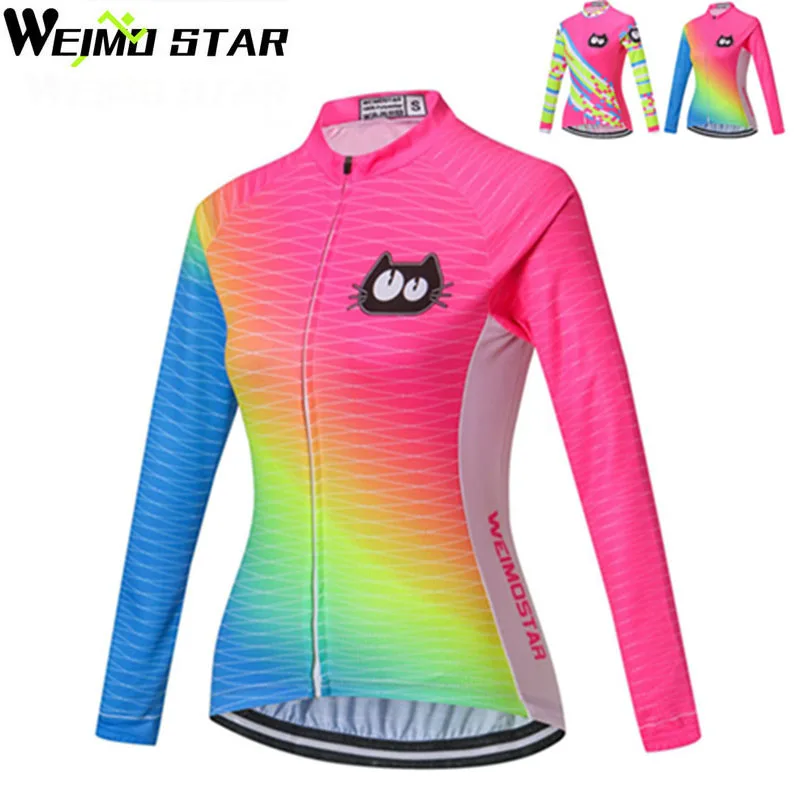 

Женская велосипедная футболка WEIMOSTAR, дышащая футболка с длинным рукавом, флуоресцентная Розовая Одежда для велоспорта, велосипедная быстро...